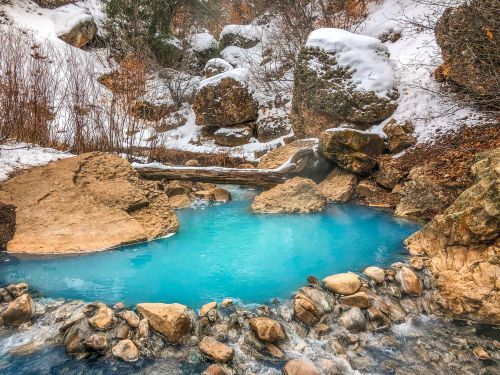Diamond Fork Hot Springs at winter in Utah