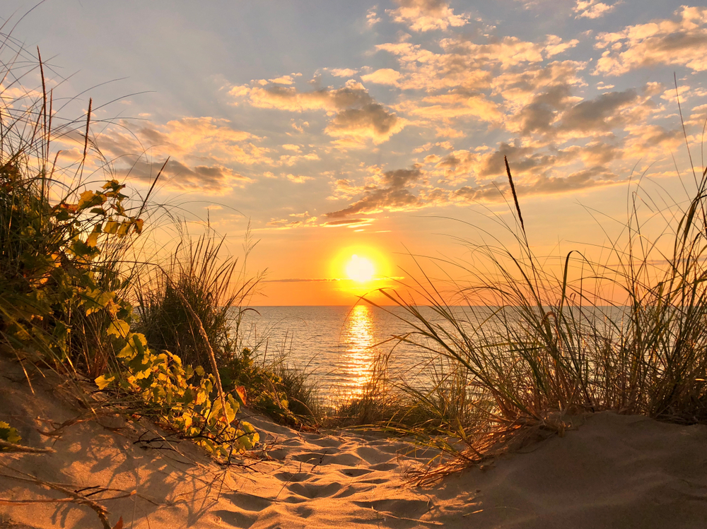 Sunset on the sandy shores of Lake Michigan