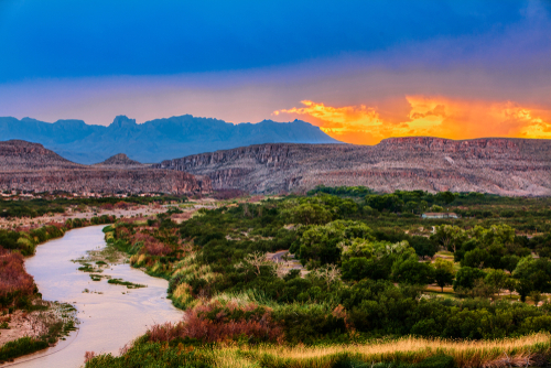 Sunset over the Chisos Mountains in Big Bend National Park.