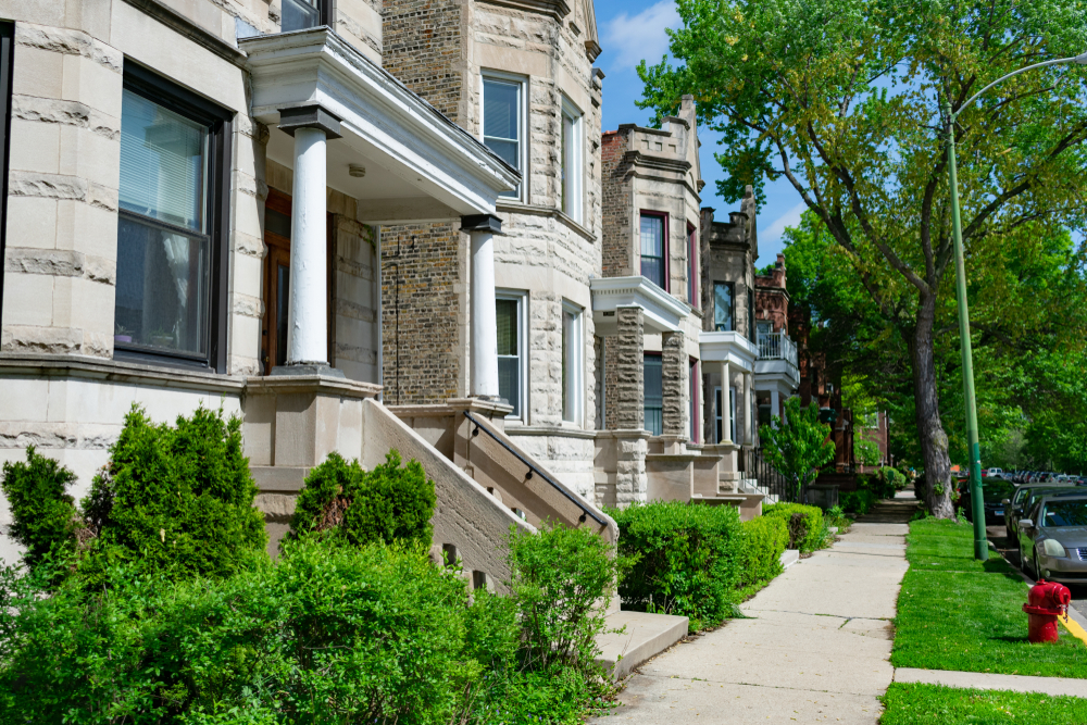 Row of Old Homes in Logan Square Chicago