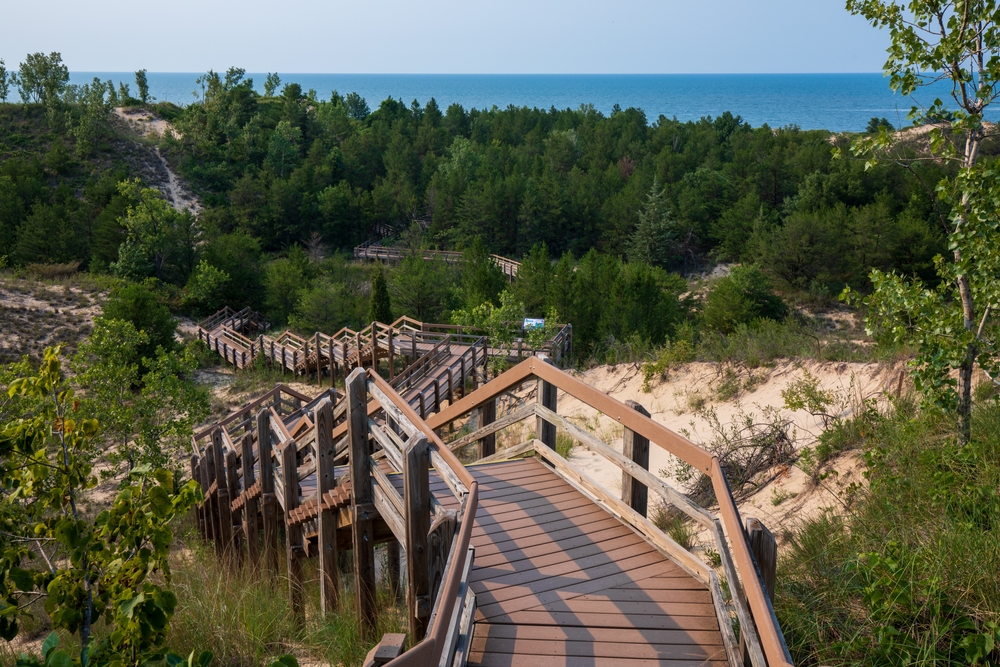 West Beach Dune Succession Trail, Indiana Dunes National Park lake shore in Summer.